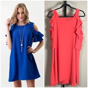 NWT Umgee Cold Shoulder Coral Pink Cold Shoulder Ruffle Mini Dress XL